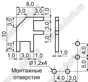 PCLT-10 соединитель угловой печатных плат; латунь луженая; 1мм