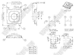 TMG-533-V-T/R (TVCM-17-1.5) termo кнопка тактовая SMD, 5,2х5,2х1,5мм, 160gf