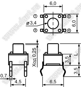 TC-0101-X кнопка тактовая; 6x6x4,2мм