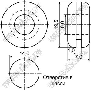 GM-8 изолятор проводов проходной; C=6,0мм; бутадиен-нитрильный каучук / резина; черный