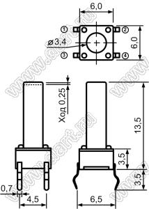 TC-0110-X (TVDP01-13.5, 06135, TS-037 H=13,5mm, SWT20-13.5) кнопка тактовая; 6x6x13,5мм