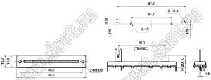 S6091N-1A1-B502-0G02 (SC608N-10CH-B5K) потенциометр ползунковый 5 кОм, ход 60мм