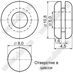 GM-15 втулка проходная под кабель; C=5,0мм; резина; цвет черный