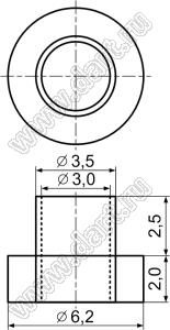 TW-3 втулка изолирующая для транзистора в корпусе TO-220; нейлон-66(UL); нейлон-46 (UL); 94V-0; натуральный