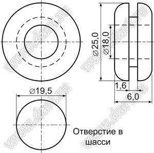 GM-6A втулка проходная под кабель; C=18,0мм; резина; цвет черный
