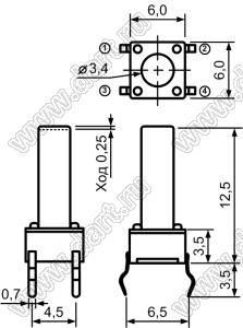 TC-0109-X (TVDP01-12.5, 06125, SWT20-12.5, TS62125-250AH) кнопка тактовая; 6x6x12,5мм