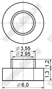 TW-35 втулка изолирующая для транзистора в корпусе TO-220; нейлон-66(UL); нейлон-46 (UL); 94V-0; натуральный