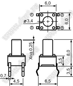 TC-0106-X (TVDP01-8.0, 0680, SWT20-8) кнопка тактовая; 6x6x8мм