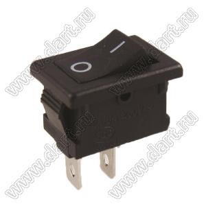 KCD1-FP-101O12BBA переключатель клавишный ON-OFF; 21,0х15,0мм; 6A 250VAC/10A 125VAC; толкатель черный/корпус черный; без подсветки;  маркировка "O I"; терминалы 4,8x0,8мм