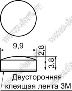 RF-004 ножка приборная самоклеящаяся; 9,9x3,8мм; резина; черный
