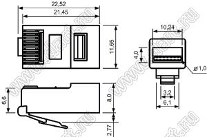 7001-10P10C (TP-10P10C) вилка RJ-45 на кабель, 10 позиций, 10 контактов