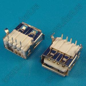 USB A TYPE 4P 90 deg (USB-AF, P4-5, USBA-1J, L-KLS1-181A-W) розетка USB2.0 на плату для выводного монтажа угловая горизонтальная тип A