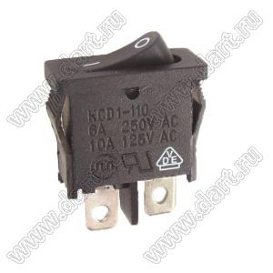 KCD1-110-101O11BBA (R6) переключатель клавишный ON-OFF; 21,0x9,5мм; 6A 250V AC; толкатель черный/корпус черный; без подсветки;  маркировка "O I"; терминалы 4,8x0,8мм