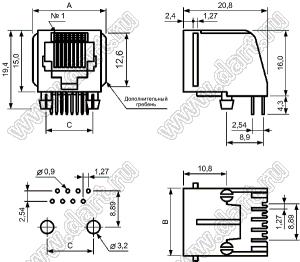 7062-8P8C-SOCKET розетка RJ-45 на плату, 8 позиций, 8 контактов