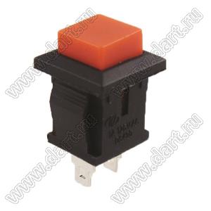 PB-02R (DS-430R, PSW-9AR) NO LOCK переключатель кнопочный без фиксации OFF-(ON), 15х15мм, крепление защелка, нормально-разомкнутые контакты, красный/черный; I=1А