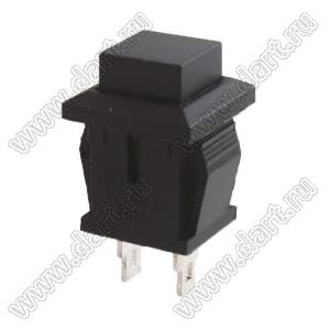 PB-02TFK (DS-431K) CLOSE переключатель кнопочный без фиксации ON-(OFF), 15х15мм, крепление защелка, нормально-замкнутые контакты, черный/черный