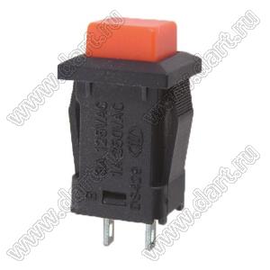 PB-02AR (DS-429AR, PSW9BR) переключатель кнопочный с фиксацией OFF-ON, 15х15мм, крепление защелка, красный/черный