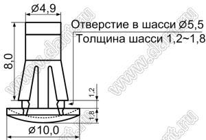 RAS-8 фиксатор платы с защелкой в шасси; A=8,0мм; d отв.=5,5мм; t=1,2...1,8мм; нейлон-66; натуральный