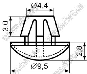 RAD-3 фиксатор платы с защелкой в шасси; A=3,0мм; d отв.=4,8мм; t=0,8...1,2мм; нейлон-66; натуральный