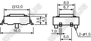 TD-12ED-X кнопка тактовая SMD; 12x12x4,3мм; круглый толкатель