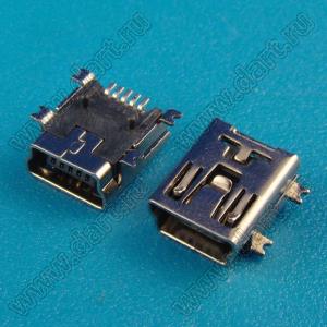 U144-0355-H6161 (1734035-2, 5075BMR-05-SM, USB 05-BF SMD, HW-MU-5F-13, USB/M-1J, MUBRS1-05S, mini USB-10S, TE1734035-1) MINI USB 5PIN розетка мини USB2.0 для SMD монтажа, тип B, 5 конт.,