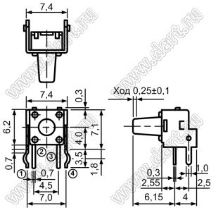 TC-0208-X кнопка тактовая угловая; 6x6x6,15мм