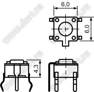 TC-0112-X (TVDP02-4.3, 0643G, TS-A1PG-130) кнопка тактовая с заземлением; 6x6x4,3мм