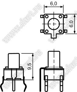 TC-0118-X (TVDP02-9.5, TS-A4PG-130) кнопка тактовая с заземлением; 6x6x9,5мм