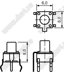 TC-0116-X (TVDP02-8.0, TS6680-250AHO) кнопка тактовая с заземлением; 6x6x8мм