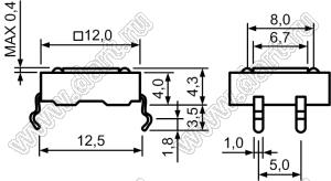 TC-12XD-X (TS1243, TS-042, B3F-4000) кнопка тактовая; 12x12x4,3мм