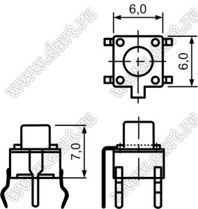 TS6670L (TVDP02-7.0, TC-0114-X, 0670G, TS-A3PG-130) кнопка тактовая; 6x6x7мм