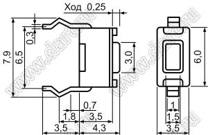 TVBP06-4.3 (TC-0120-X, SWT-1, 0343) кнопка тактовая для выводного монтажа; 6,0x3,5мм; H=4,3мм