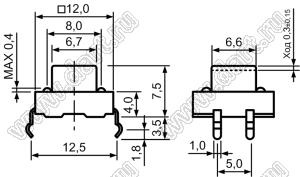 TC-12XA-X (1275, TS-041) кнопка тактовая; 12x12x7,5мм