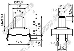 TC-12XB-X (TSJ1212-250H) кнопка тактовая; 12x12x12мм