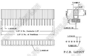 2206SA-39G-46 (PBS1.27-39, DS1065-01-1x39) гнездо однорядное прямое; P=1,27мм; H=4,6мм; 39-конт.