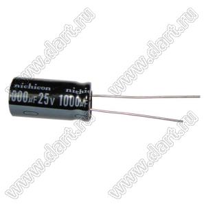 ECAP 1000uF/25V 1020 105C (UHE1E102MPD 5000HOURS) конденсатор алюминиевый электролитический радиальный 1000мкФ/25V; размер 1020; 1
