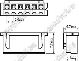 A2501-06Y (XHP-06, CHU-06, DS1069-06FCW, HK-06, PWC10-06-F) корпус розетки на провод; шаг 2,50мм; N=6-конт.; 2,50мм