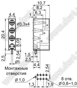 LEK-340 держатель четырех 3-мм светодиодов в плату угловой; C=3,3мм; нейлон-66 (UL); черный