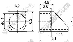 LED-505 держатель 5мм светодиода на плату угловой; C=5,1мм; PC (UL); прозрачный