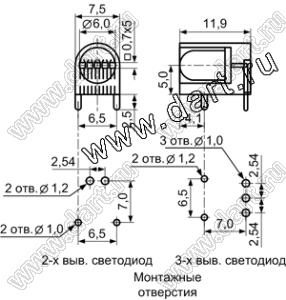 LEK-528 держатель 5мм светодиода на плату угловой; C=6,0мм; нейлон-66 (UL); черный