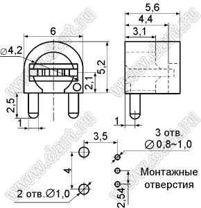 LEK-312 держатель 3мм светодиода на плату угловой; C=4,2мм; нейлон-66 (UL); черный