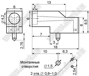 LEK-311 держатель 3мм светодиода на плату угловой; C=4,2мм; нейлон-66 (UL); черный