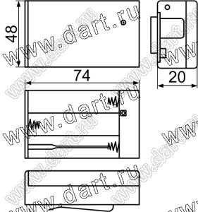 SBH-321-4DS отсек батарейный; AAx2; 58x36x24мм; с лепестками под провод и выключателем; закрытый