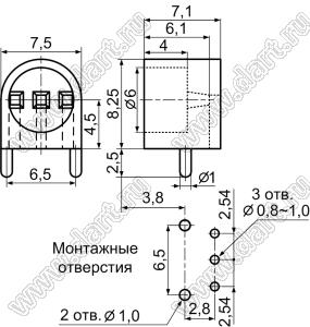 LEK-503 держатель трехвыводного 5мм светодиода на плату угловой; C=6,0мм; нейлон-66 (UL); черный