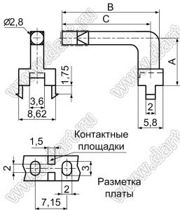 LPE1-10-16 световод угловой; A=10,0мм; B=16,0мм; C=14,0мм; поликарбонат (UL); прозрачный