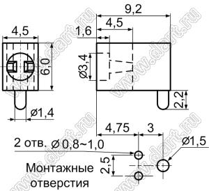 LEK-301 держатель 3мм светодиода на плату угловой; C=3,4мм; нейлон-66 (UL); черный