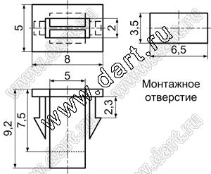 LEQ-1 держатель прямоугольного светодиода на панель; нейлон-66 (94V-2); натуральный