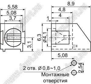 LED-6301 держатель 3мм светодиода на плату угловой с "ласточкиным хвостом"; C=4.1мм; нейлон-66 (UL); черный