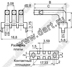 LPE3-10-22 световод угловой; A=10,0мм; B=22,0мм; C=20,0мм; поликарбонат (UL); прозрачный