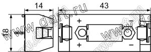 BHC-CR123A отсек батарейный; CR123Ax1; 43x14x18мм; c проводами 150мм; открытый